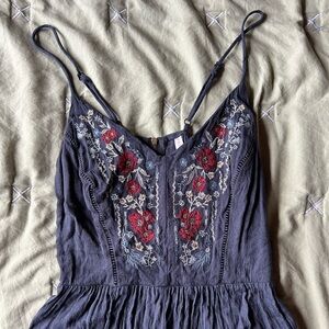 Embroidered Floral Navy Romper